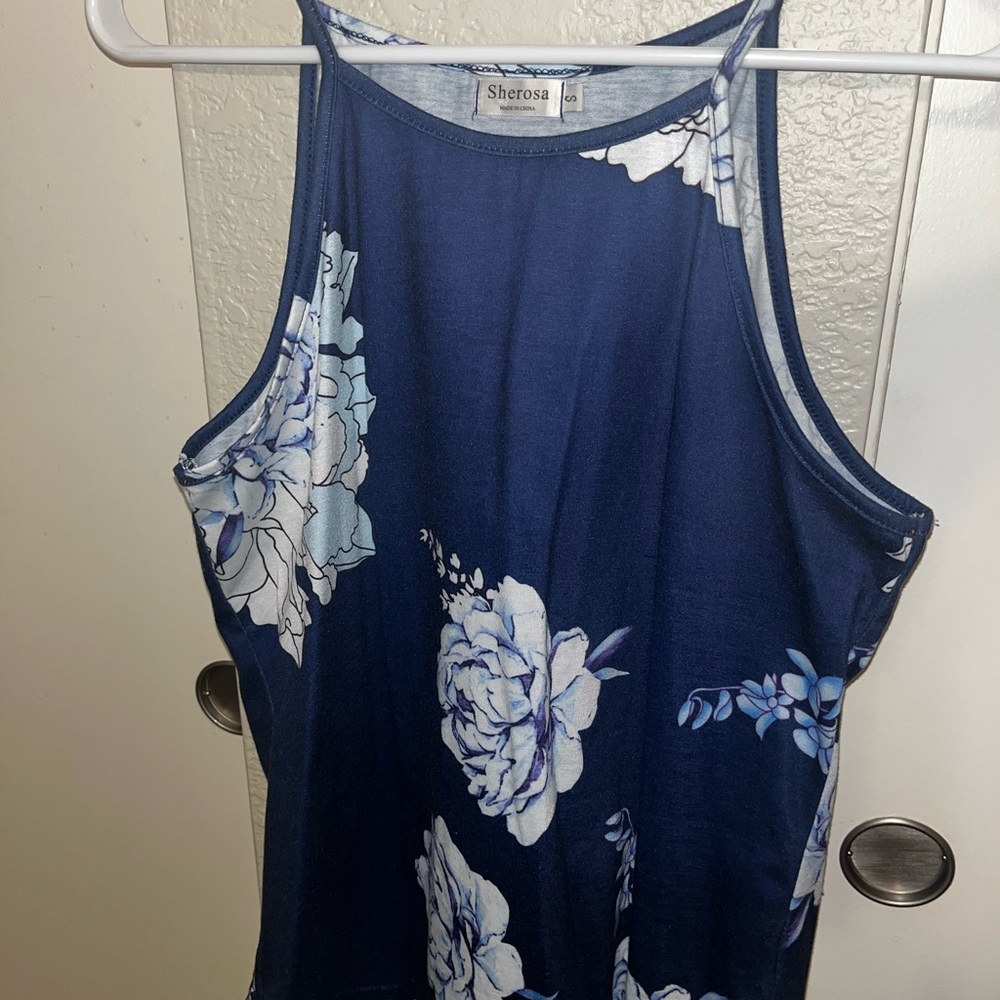 Sherosa Navy Floral Tank Top
